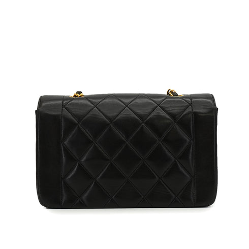 VINTAGE CHANEL DIANA SMALL CHAIN SHOULDER BAG BLACK LAMB SKIN GOLD HARDWARE 90344090