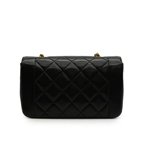 VINTAGE CHANEL DIANA SMALL CHAIN SHOULDER BAG BLACK LAMB SKIN GOLD HARDWARE 90344092