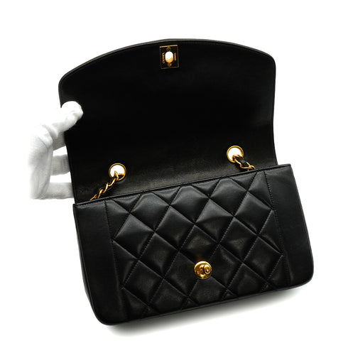 VINTAGE CHANEL DIANA SMALL CHAIN SHOULDER BAG BLACK LAMB SKIN GOLD HARDWARE 90344092