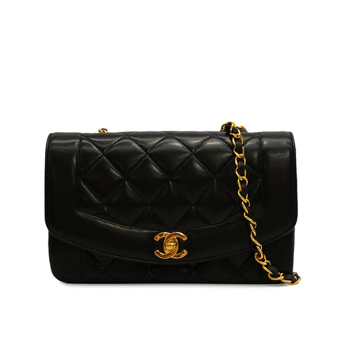 VINTAGE CHANEL DIANA SMALL CHAIN SHOULDER BAG BLACK LAMB SKIN GOLD HARDWARE 90348013