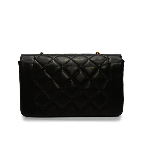 VINTAGE CHANEL DIANA SMALL CHAIN SHOULDER BAG BLACK LAMB SKIN GOLD HARDWARE 90348013