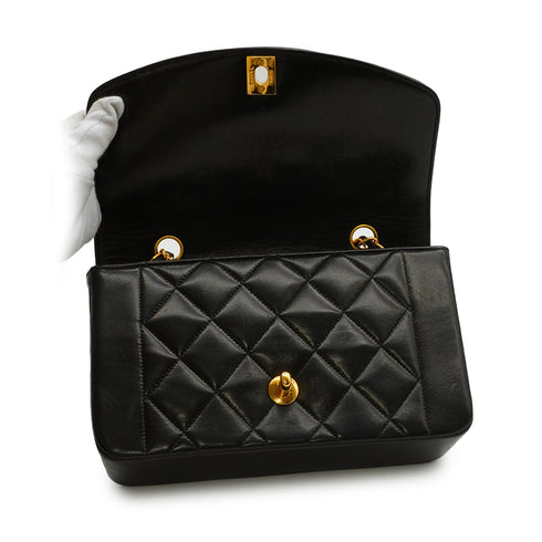 VINTAGE CHANEL DIANA SMALL CHAIN SHOULDER BAG BLACK LAMB SKIN GOLD HARDWARE 90348013