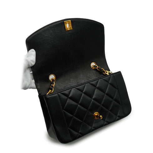 VINTAGE CHANEL DIANA SMALL CHAIN SHOULDER BAG BLACK LAMB SKIN GOLD HARDWARE 90348993