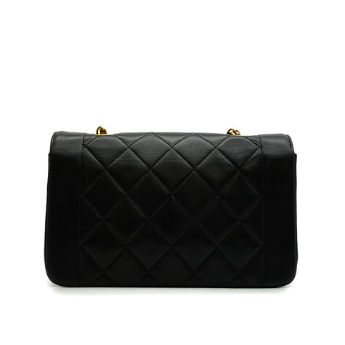 VINTAGE CHANEL DIANA SMALL CHAIN SHOULDER BAG BLACK LAMB SKIN GOLD HARDWARE 90348993