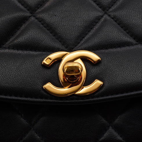 VINTAGE CHANEL DIANA SMALL CHAIN SHOULDER BAG BLACK LAMB SKIN GOLD HARDWARE 90350588