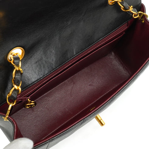VINTAGE CHANEL DIANA SMALL CHAIN SHOULDER BAG BLACK LAMB SKIN GOLD HARDWARE 90350588
