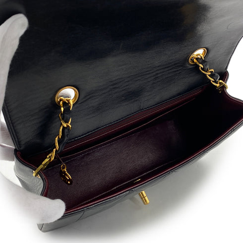 VINTAGE CHANEL DIANA SMALL CHAIN SHOULDER BAG BLACK LAMB SKIN GOLD HARDWARE 90317886