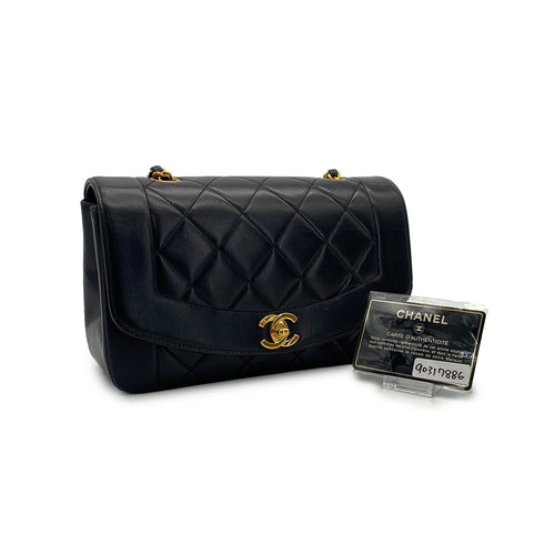 VINTAGE CHANEL DIANA SMALL CHAIN SHOULDER BAG BLACK LAMB SKIN GOLD HARDWARE 90317886
