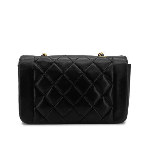 VINTAGE CHANEL DIANA SMALL CHAIN SHOULDER BAG BLACK LAMB SKIN GOLD HARDWARE 90323095