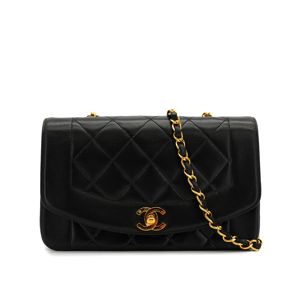 VINTAGE CHANEL DIANA SMALL CHAIN SHOULDER BAG BLACK LAMB SKIN GOLD HARDWARE 90327064
