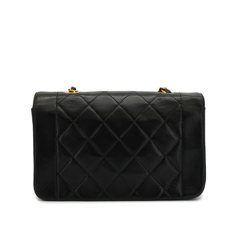 VINTAGE CHANEL DIANA SMALL CHAIN SHOULDER BAG BLACK LAMB SKIN GOLD HARDWARE 90327064