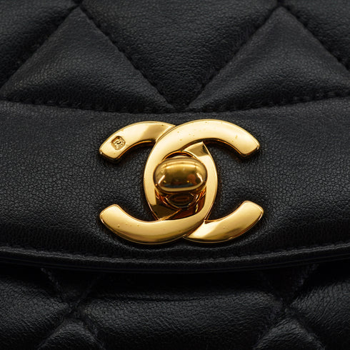 VINTAGE CHANEL DIANA SMALL CHAIN SHOULDER BAG BLACK LAMB SKIN GOLD HARDWARE 90327064