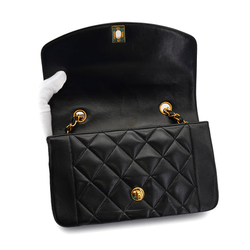 VINTAGE CHANEL DIANA SMALL CHAIN SHOULDER BAG BLACK LAMB SKIN GOLD HARDWARE 90327064