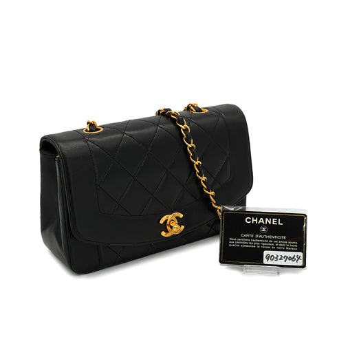 VINTAGE CHANEL DIANA SMALL CHAIN SHOULDER BAG BLACK LAMB SKIN GOLD HARDWARE 90327064