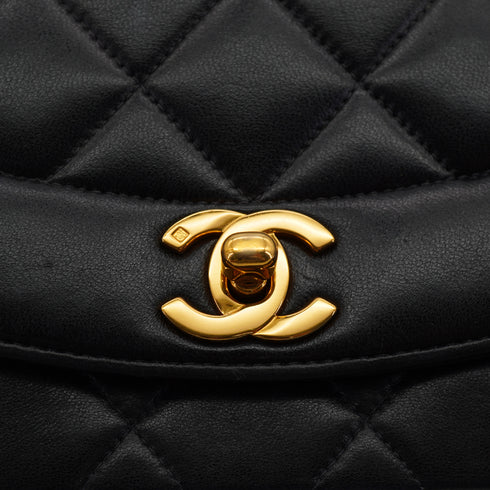 VINTAGE CHANEL DIANA SMALL CHAIN SHOULDER BAG BLACK LAMB SKIN GOLD HARDWARE 90327385