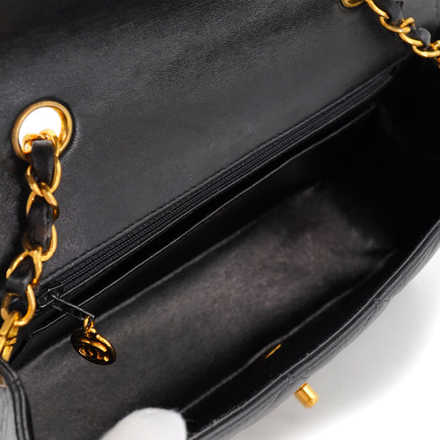 VINTAGE CHANEL DIANA SMALL CHAIN SHOULDER BAG BLACK LAMB SKIN GOLD HARDWARE 90327385