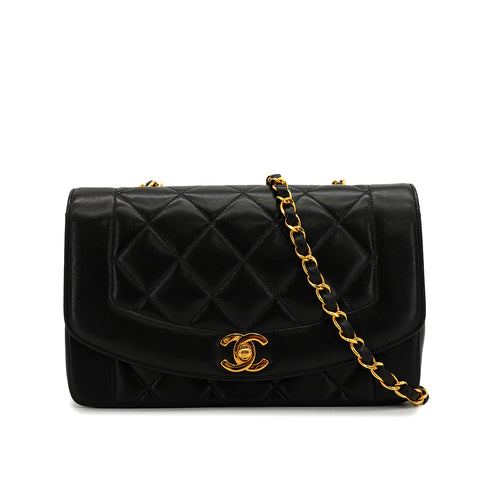 VINTAGE CHANEL DIANA SMALL CHAIN SHOULDER BAG BLACK LAMB SKIN GOLD HARDWARE 90328463