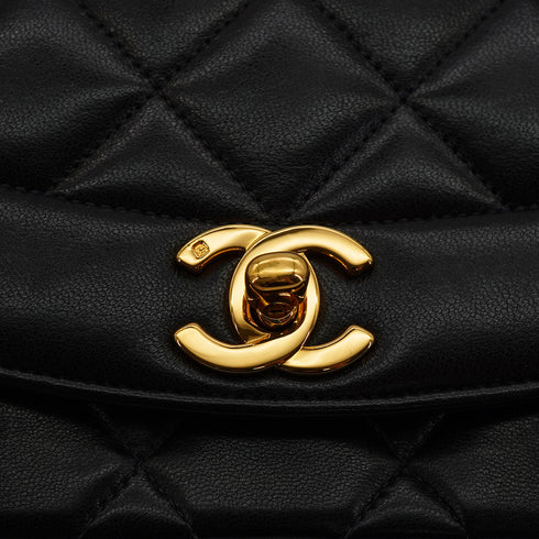 VINTAGE CHANEL DIANA SMALL CHAIN SHOULDER BAG BLACK LAMB SKIN GOLD HARDWARE 90328463