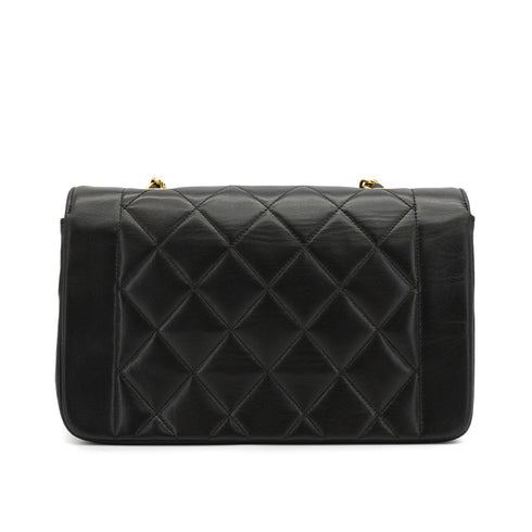 VINTAGE CHANEL DIANA SMALL CHAIN SHOULDER BAG BLACK LAMB SKIN GOLD HARDWARE 90329224