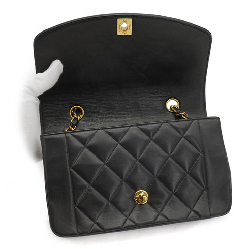 VINTAGE CHANEL DIANA SMALL CHAIN SHOULDER BAG BLACK LAMB SKIN GOLD HARDWARE 90329224