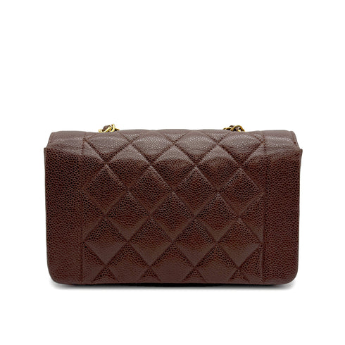 VINTAGE CHANEL DIANA SMALL CHAIN SHOULDER BAG BROWN CAVIAR SKIN GOLD HARDWARE 90315015