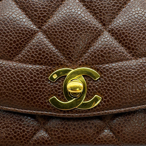 VINTAGE CHANEL DIANA SMALL CHAIN SHOULDER BAG BROWN CAVIAR SKIN GOLD HARDWARE 90315015