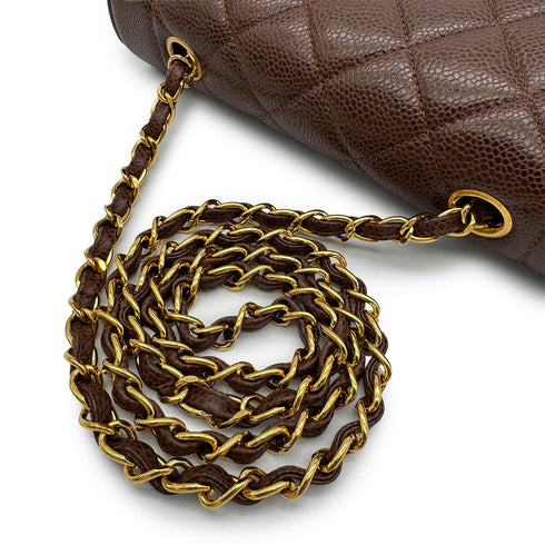 VINTAGE CHANEL DIANA SMALL CHAIN SHOULDER BAG BROWN CAVIAR SKIN GOLD HARDWARE 90315015
