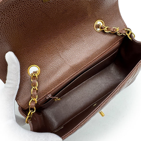 VINTAGE CHANEL DIANA SMALL CHAIN SHOULDER BAG BROWN CAVIAR SKIN GOLD HARDWARE 90315015