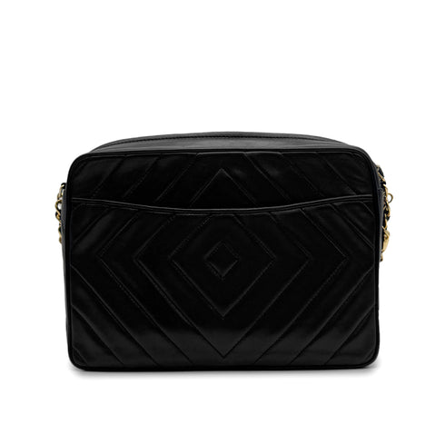 VINTAGE CHANEL DIA STITCH CHAIN SHOULDER BAG BLACK LAMB SKIN FRINGE GOLD HARDWARE 90318523