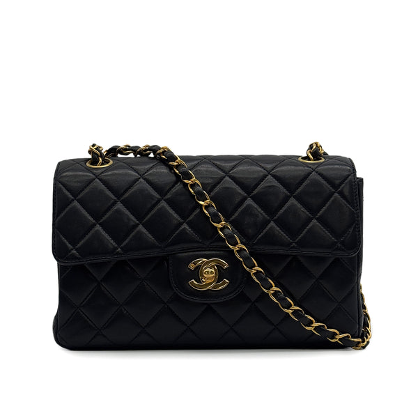 VINTAGE CHANEL DOUBLE FACE CHAIN SHOULDER BAG BLACK LAMB SKIN GOLD HARDWARE 90329211