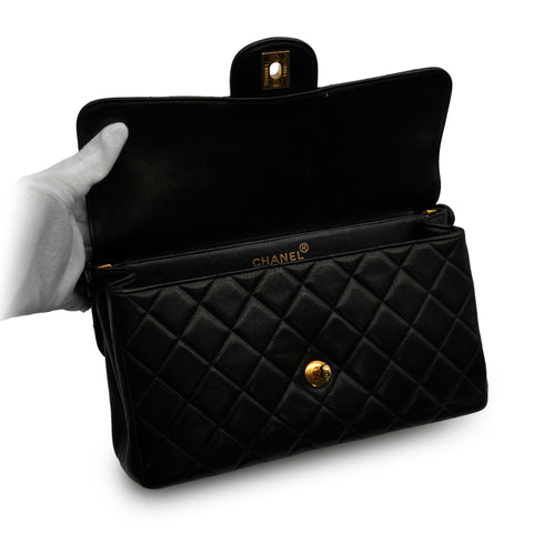 VINTAGE CHANEL DOUBLE FACE CHAIN SHOULDER BAG BLACK LAMB SKIN GOLD HARDWARE 90346678