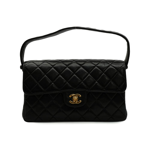VINTAGE CHANEL DOUBLE FACE CHAIN SHOULDER BAG BLACK LAMB SKIN GOLD HARDWARE 90346678