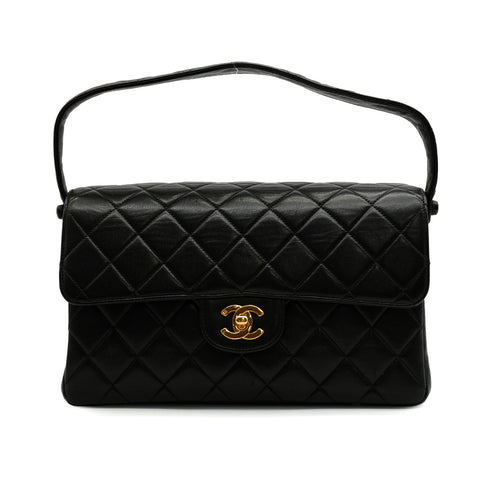 VINTAGE CHANEL DOUBLE FACE CHAIN SHOULDER BAG BLACK LAMB SKIN GOLD HARDWARE 90346678