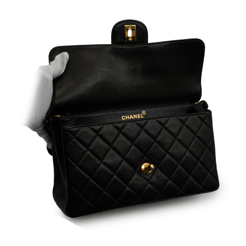 VINTAGE CHANEL DOUBLE FACE CHAIN SHOULDER BAG BLACK LAMB SKIN GOLD HARDWARE 90346678