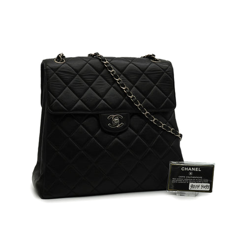 VINTAGE CHANEL DOUBLE FACE CHAIN SHOULDER BAG BLACK LAMB SKIN SILVER HARDWARE 90344095