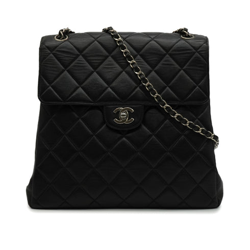 VINTAGE CHANEL DOUBLE FACE CHAIN SHOULDER BAG BLACK LAMB SKIN SILVER HARDWARE 90344095