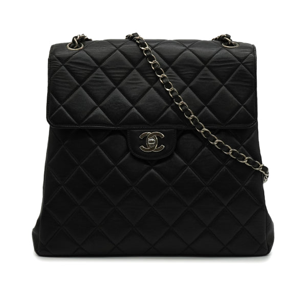 VINTAGE CHANEL DOUBLE FACE CHAIN SHOULDER BAG BLACK LAMB SKIN SILVER HARDWARE 90344095