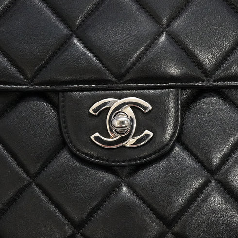 VINTAGE CHANEL DOUBLE FACE CHAIN SHOULDER BAG BLACK LAMB SKIN SILVER HARDWARE 90344095