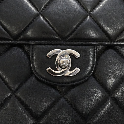 VINTAGE CHANEL DOUBLE FACE CHAIN SHOULDER BAG BLACK LAMB SKIN SILVER HARDWARE 90344095