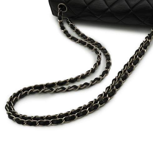 VINTAGE CHANEL DOUBLE FACE CHAIN SHOULDER BAG BLACK LAMB SKIN SILVER HARDWARE 90344095