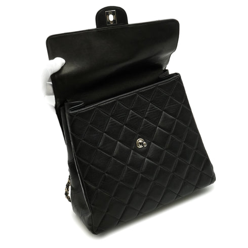 VINTAGE CHANEL DOUBLE FACE CHAIN SHOULDER BAG BLACK LAMB SKIN SILVER HARDWARE 90344095