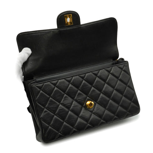 VINTAGE CHANEL DOUBLE FACE HAND BAG BLACK LAMB SKIN GOLD HARDWARE 90344378