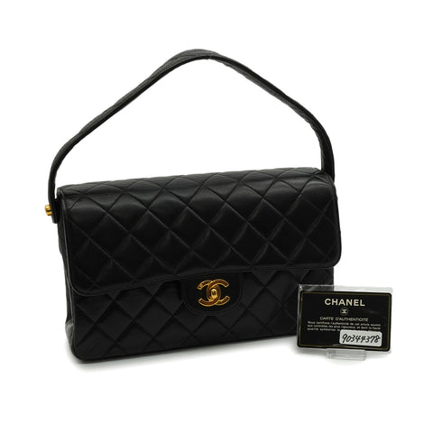 VINTAGE CHANEL DOUBLE FACE HAND BAG BLACK LAMB SKIN GOLD HARDWARE 90344378