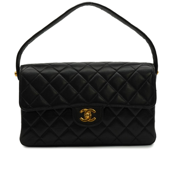 VINTAGE CHANEL DOUBLE FACE HAND BAG BLACK LAMB SKIN GOLD HARDWARE 90344378