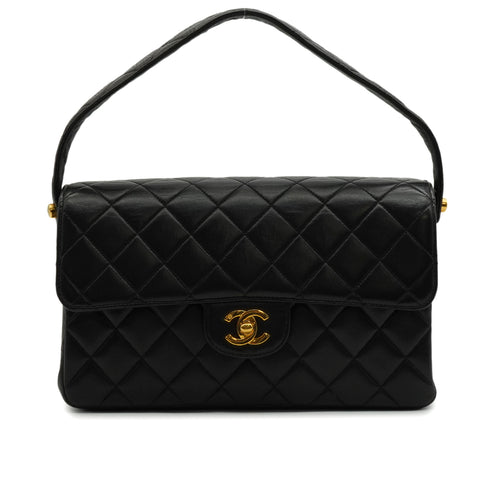 VINTAGE CHANEL DOUBLE FACE HAND BAG BLACK LAMB SKIN GOLD HARDWARE 90344378