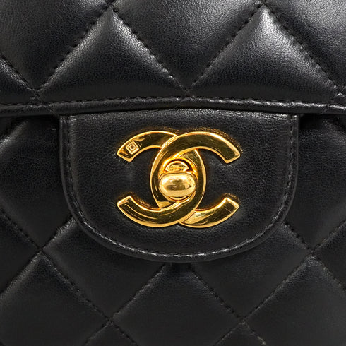 VINTAGE CHANEL DOUBLE FACE HAND BAG BLACK LAMB SKIN GOLD HARDWARE 90344378