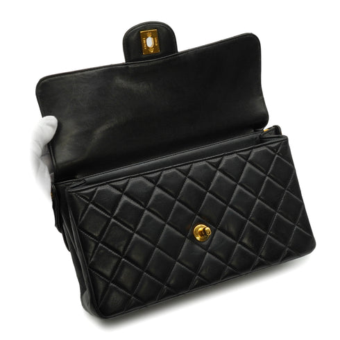 VINTAGE CHANEL DOUBLE FACE HAND BAG BLACK LAMB SKIN GOLD HARDWARE 90344378