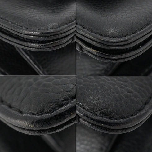 VINTAGE CHANEL DOUBLE POCKET HAND BAG BLACK CAVIAR SKIN SILVER HARDWARE 90346873