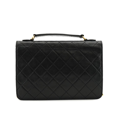 VINTAGE CHANEL DOUBLE TURN LOCK MATELASSE CHAIN SHOULDER HAND BAG BLACK LAMB SKIN GOLD HARDWARE 90330946