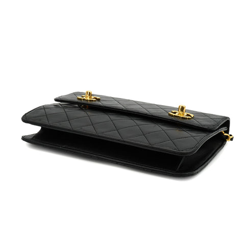 VINTAGE CHANEL DOUBLE TURN LOCK MATELASSE CHAIN SHOULDER HAND BAG BLACK LAMB SKIN GOLD HARDWARE 90330946